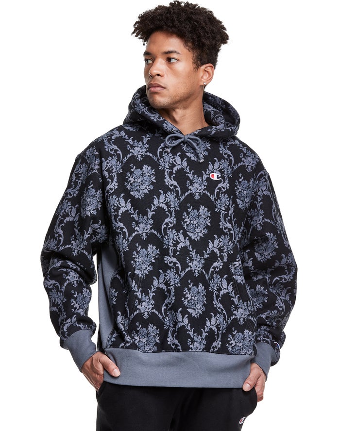 Champion Reverse Weave All Over Print Hoodie Heren - Grijs/Zwart - Belgie 3784KAYVJ